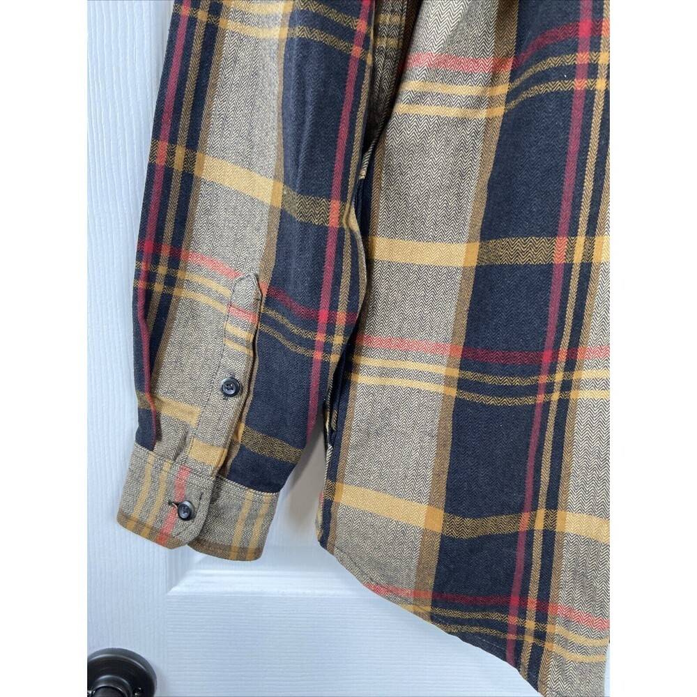 Orvis Heavy Flannel Shirt Brown Plaid Shacket Long Sleeve Button Up Mens Medium - Picture 11 of 12